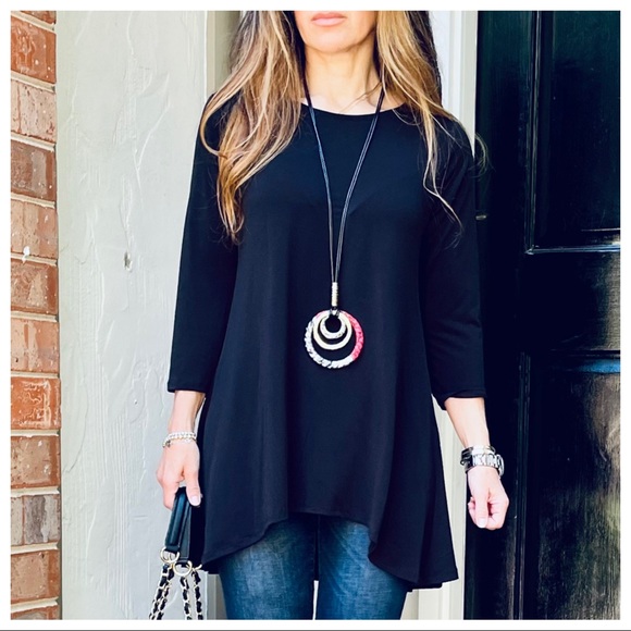 Fall stylish Black high low 3/4  sleeve tunic top - Picture 2 of 8